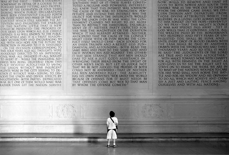 Words – Is an Award-winning travel photo of Max Camp at the Lincoln Memorial in Washington, DC
